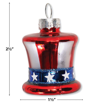 Lillian Vernon Uncle Sam Blown Glass Patriotic Ornaments - Handcrafted Hanging Tree Decorations, Uncle Sam American Hat Party Decor, 1.25 in, American, 12-Piece Set