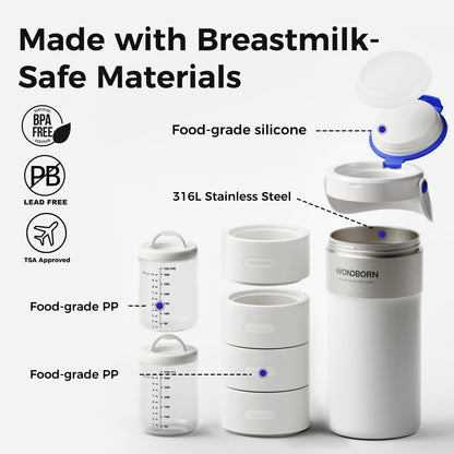 WONDBORN Portable Breast Milk Cooler, 4 Ice Rings, 360°Cooling with Vacuum Lid, Safe Chill for 30H+, 22oz Large Capacity with 2 Bottles, Rapid Chill to 40℉, Extra Wide Opening, Ideal for Work & Travel
