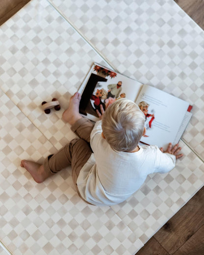 House of Noa Foldable Baby Tumbling Mat – Padded Baby Play Mat for Floor | Memory FoamnMat for Baby | Foldable Kids Play Mat Durable, Stylish, and Cushioned Design | 4'x6' | Checker Almond