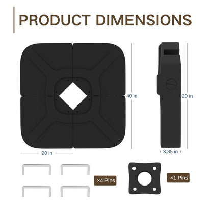 Kingdura 4-Piece 230LBS Cantilever Offset Patio Umbrella Base, Heavy Duty Weights Square Stand Base Water or Sand Refillable Plate Set with 4 Lock Pins for Garden Backyard Poolside, Black