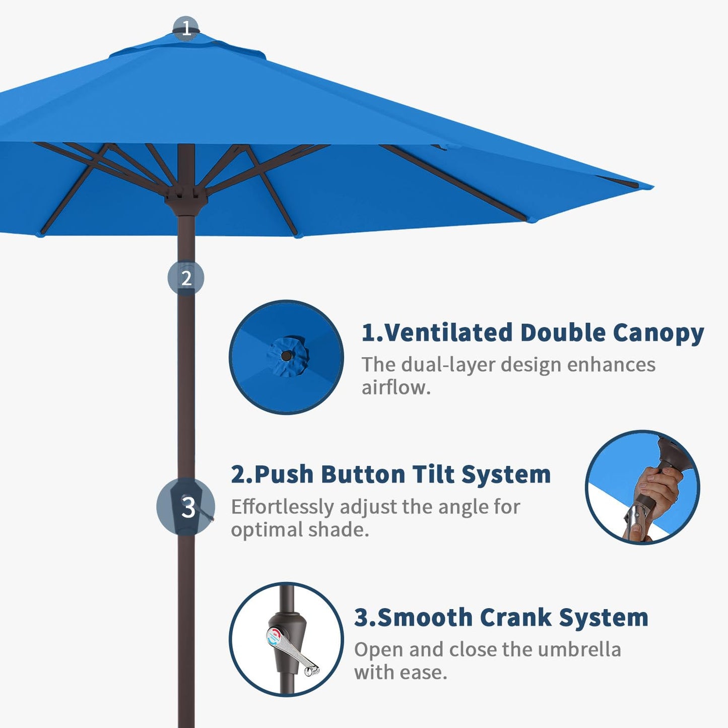 Patio Kingdom 9FT Patio Umbrella with Fiberglass Ribs, Outdoor Market Table Umbrella with Crank and Tilt, UV Resistant Waterproof Canopy for Patio, Garden, Deck, Pool, Royal Blue