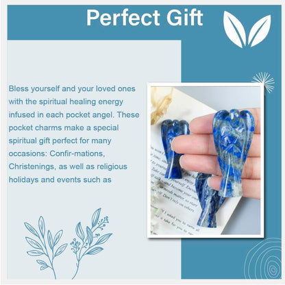 "Sodalite Gemstone Guardian Angel Healing Crystal, Hand Carved Pocket Angel Figurine Crystals for Positive Energy, Handmade Mini Statue for Love, Peace & Healing, Natural Gemstone Healing Figurine"