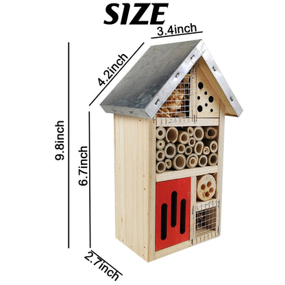 TIHOOD Natural Wooden Hanging Bee House for Gardens Natural Wooden Butterfly Hotel for Bee, Butterfly, Ladybirds, Habitat, Bee Hotel Garden