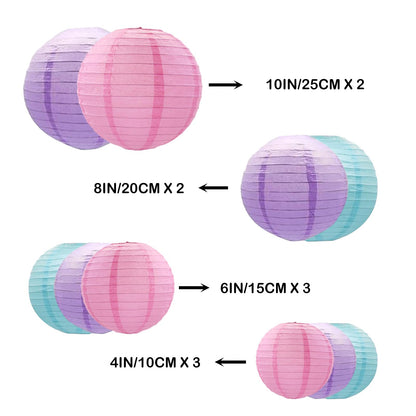 ZOOYOO 10Pcs Paper Lanterns,Pink Purple Blue Round Hanging Tissue Paper Lanterns Decorations for Birthday,Wedding,Baby Shower,Theme Party Garden Home Decor