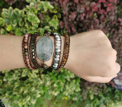 ZOSOJONA Women Wrap Bracelet Boho Natural Jasper Crystal Stone Beads Strand Bracelets (Labradorite)
