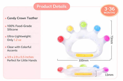 GiliGums Candy Crown Cooling Teether for Babies 3-36 Months — 100% Food Grade Silicone Hand-Shaped Baby Teething Toy | 6 Textured Surfaces, Fridge-Cool Gum Relief | BPA-Free Sensory Teether