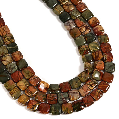 Land Long 28-31Pcs 12mm Natural Red Creek Jasper Bead, Large Flat Square Picasso Regalite Jasper Stone Beads for Jewelry Making Crafts Bracelets