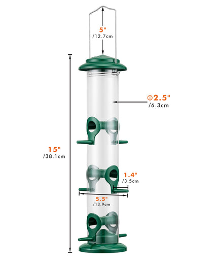 iBorn Metal Bird Feeders 6 Ports Hanging Wild Bird Seed Feeder for Mix Seed Blends, Seed Feeder, Sunflower Heart, Birdbath, Heavy Duty All Metal Green Finishing 15 Inch 6Port,Gift Box