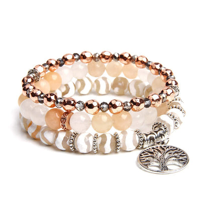Jardme Healing Crystal Bracelets for Women, 8mm Beaded Natural Stone Stretch Chakra Bracelets Tree of Life Bracelet Jewelry Gifts for Women