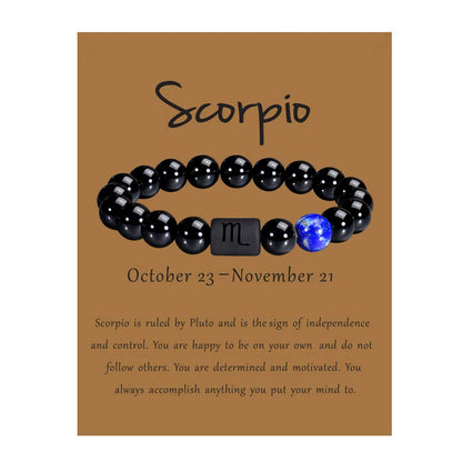 VLINRAS Zodiac Scorpio Bracelet for Men Women Scorpio Gifts Natural Black Onyx Stone Zodiac Bracelet Jewelry