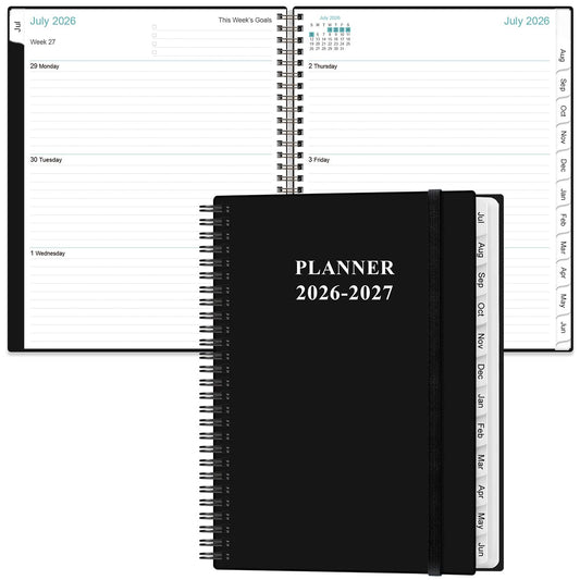 2026-2027 Planner - 8.5" x 11" Weekly Monthly Planner from July 2026 to June 2027 with 12 Monthly Tabs, Inner Pocket, Elastic Closure, Black