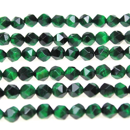MJDCB Best Sellers Natural Stone Beads Faceted Polygon Green Tiger Eye Crystal Energy Stone Healing Power for Jewelry Making(8mm)