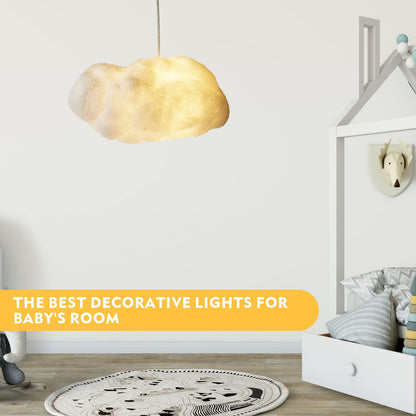 Funteam Modern Floating White Cloud Pendant Hanging Light Nordic Cotton Ceiling Light Fixture Girls Children's Living Room Bedroom Hotel Lobby Restaurant Clothing Store Chandelier (15.7Inch)