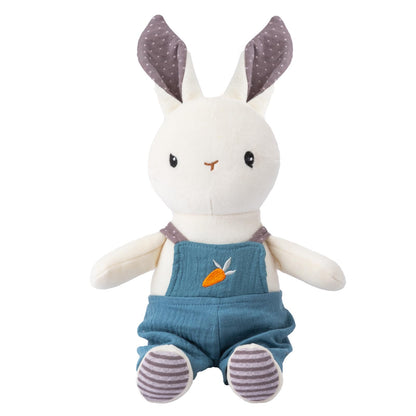 CUDDLE CORNER Bunny Stuffed Animal Organic Cotton Baby Plush Toys, 9" Organic Cotton Plush Bunny Toy with Overalls, Cute Soft Stuffed Rabbit Doll for Babies and Toddlers