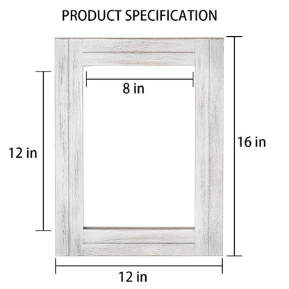 DECORKEY Rectangle Wall Mirror for Bathroom, Distressed White Wood Decor with Hanging Rope for Rustic Home Decor, Vanity, Living Room 12"×16"