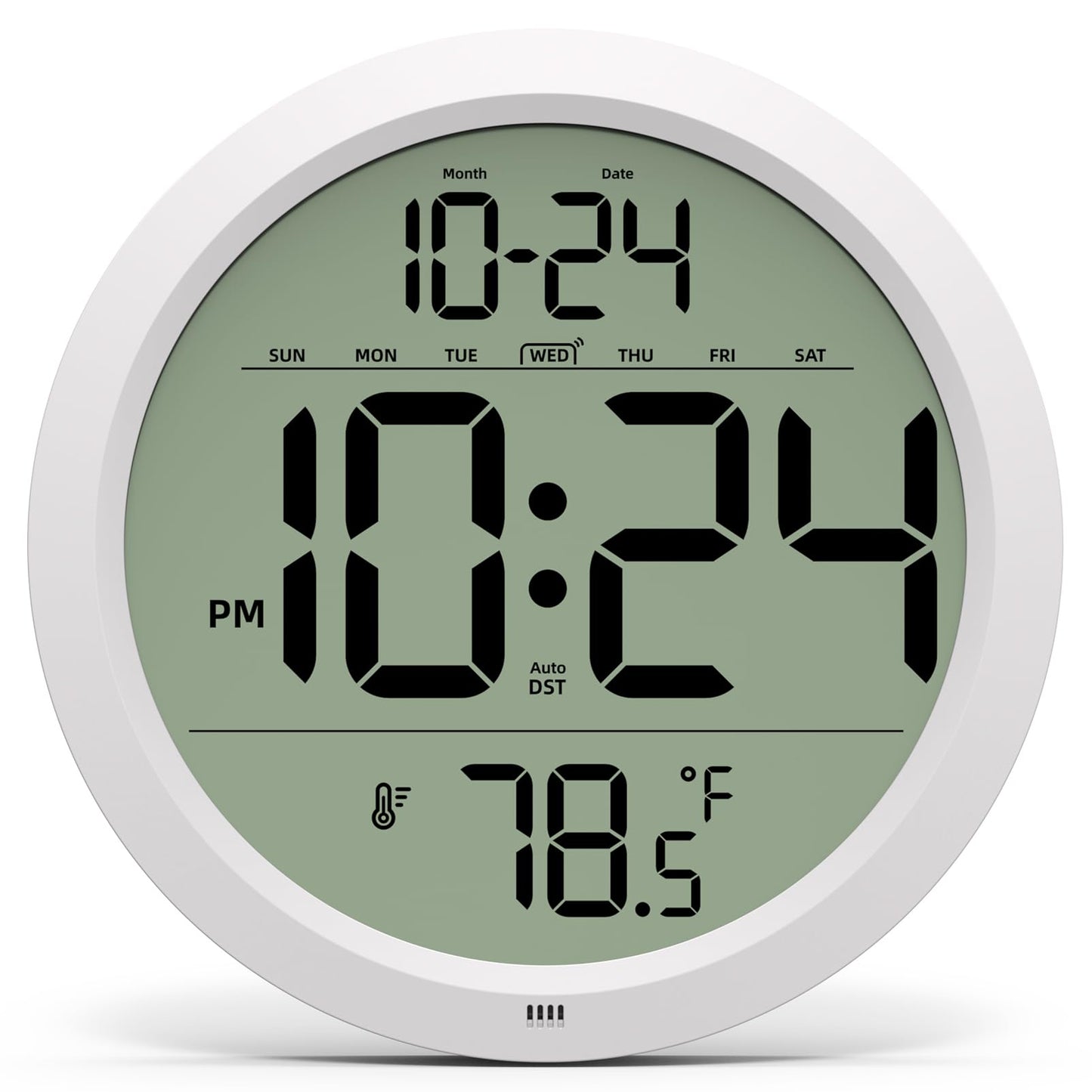 Digital Wall Clock with Date, Indoor Temperature, Auto-DST, Battery-Operated Digital Clock, 8 Inch Small Decorative Wall Clock for Bedroom, Living Room, Home, Kitchen, Office, Modern, Electric, Simple