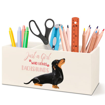 OHDCE Funny Dachshund Pen Pencil Holder Organizer for Desk Accessories,Dachshund Lover Gifts for Women Girls Wooden Pen Pencil Holder for Office Desk Accessories