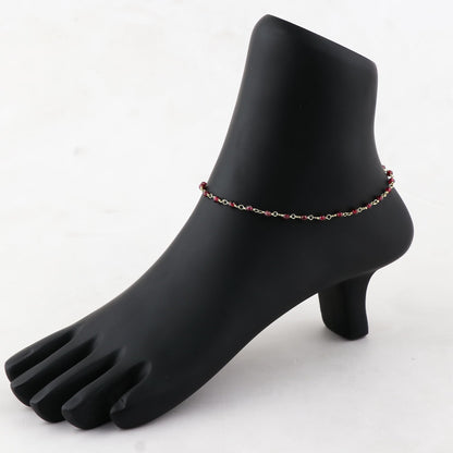 JOR Natural Garnet Beaded Rosary Anklet, Handmade Craft, Anklet Beads Bracelet, Chakra Healing Anklet, Gemstone Women Jewelry, Dainty Gold Plated Anklet 9 inch + 2 inch (1pcs)