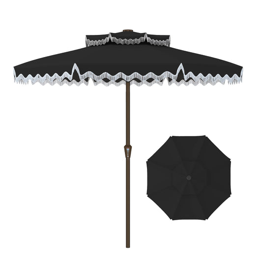 Kingdura 9ft Patio Umbrella with Fringe, Outdoor Table Umbrella with 8 Sturdy Fiberglass Ribs, Push-Button Tilt, Fade Resistant Canopy, UPF 50+, Luxurious Vintage Pool Umbrellas for Lawn, Deck, Balcony