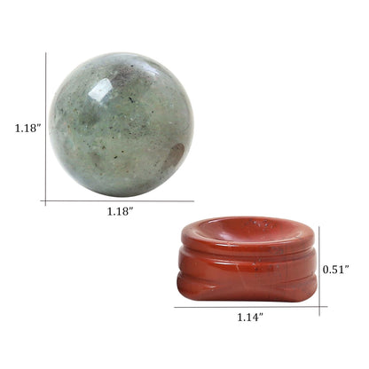 Casaper Natural Grey Moonstone Ball with Red Jasper Stand, Healing Crystal Sphere for Home Fengshui Yoga Meditation, Reiki Energy Balancing 1.18”(30mm)