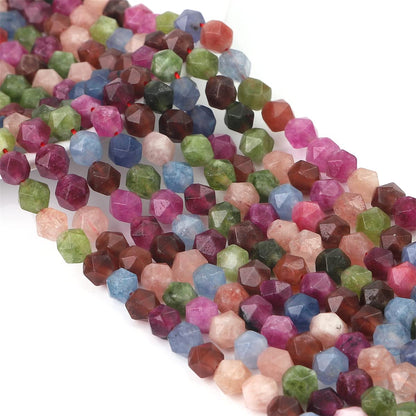 BEADIA Faceted Natural Tourmaline Agate Stone Round Beads 6mm 36cm/Strand for Jewelry Making