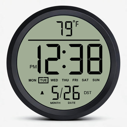Maxstar Digital Wall Clock Battery Operated, 8 Inch Digital Clock with Date and Temperature, 12/24H, Seconds, Alarm, DST, Desktop/Wall Mounted for Home, Office, Bedroom(Black)