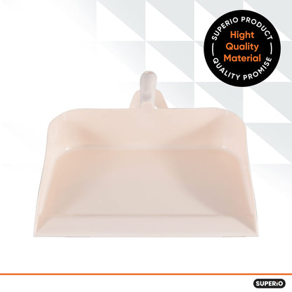 Superio Heavy Duty Plastic Step-on Dustpan with Comfort Grip Handle White, Durable, Lightweight Multi Surface Dust Pan Easy Broom Sweeping, 10-inch Wide, 1-Pack