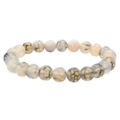 Amazing Gemstone Crystal Bracelet for Women Men's Gifts - Protection Healing Crystal Bracelet - 8mm Gemstone Beaded Stretchable Bracelet Pulseras Para Hombres Mujer Stocking Stuffers Mothers Day Gift (Dragon Vein Agate)