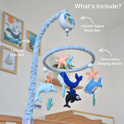 Ocean Baby Mobile for Crib - Sea Creatures Crib Mobile for Boys & Girls - Rotating Musical Baby Boy Mobile with 12 Lullabies - Under The Sea Nursery Decor Gift