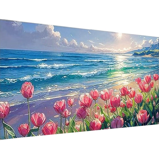 Large Tulip Diamond Painting Kits,Diamond Art for Adults Sunrise Over The Sea Full Round Drill Large Size(27.5 X 15.7inch),Abstract Scenery Paint with Diamonds Crystal Gem for Gift,Wall Decor