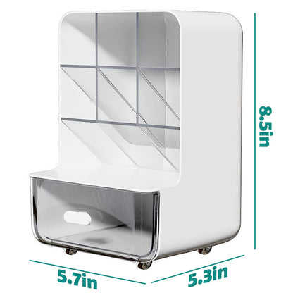 Pen Organizer for Desk, Desk Organizer with Drawer, Multi-Functional Pencil Holder with 6 Compartments and 1 Drawer Organization Storage Accessories for Office Home School Workspace (White)