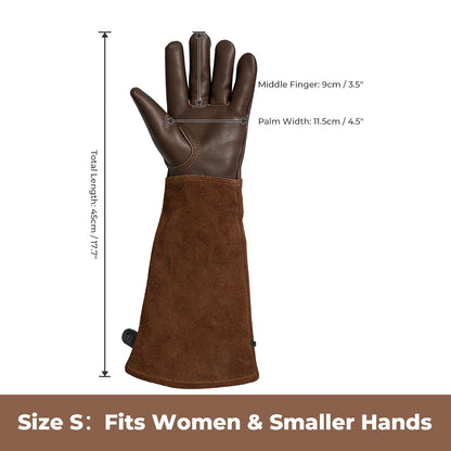 Aegend Women’s Garden Gloves, Long Elbow Cuff Adjustable Strap, Sun & Dirt Protection, Cowhide Leather, Breathable Comfortable for Gardening, Fit Small Hands for Gardeners (Brown, S)