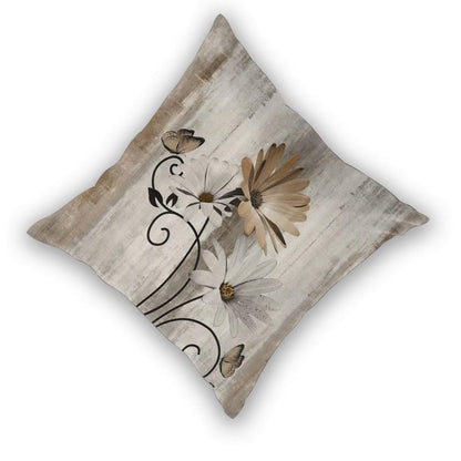 Sunshineyan Brown Floral Pillow Covers 18 x 18 Inch Set of 2 Daisy Floral Butterfly Decorative Throw Pillow Covers Linen Rustic Farmhouse Cushion Cases for Home Sofa Couch Living Room Decor