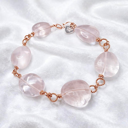VAN DER MUFFINS JEWELS Natural Rose Quartz Chunky Gemstone Bracelet | Heart Chakra Healing Bracelet | 8 Inches