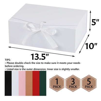 STOBOCTER Gift Box,13.5x10x5 Gift Boxes with Lids for Presents,White Magnetic Gift Box for Wrapping,Birthday, Wedding, Bridesmaid Proposal, Christmas,Includes Ribbon,Card