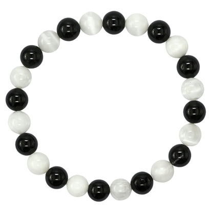 Amazing Gemstone Crystal Bracelet for Women Men's Gifts - Protection Healing Crystal Bracelet - 8mm Gemstone Beaded Stretchable Bracelet Pulseras Para Hombres Mujer Stocking Stuffers Mothers Day Gift (Black Tourmaline Selenite)