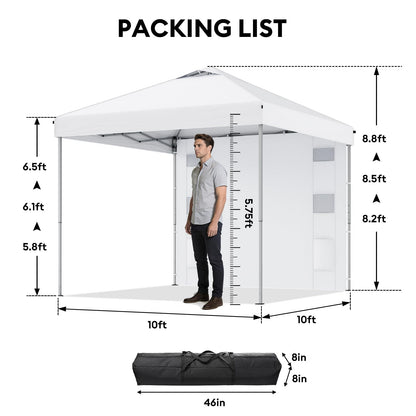 10x10 Pop Up Canopy with Sidewalls, Instant Heavy Duty Canopy Tent for Parties, Events, Camping, One Person Setup - White