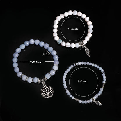Jardme Black Obsidian Onyx Healing Crystal Bracelets for Women, 8mm Beaded Natural Stone Stretch Chakra Bracelets Tree of Life Bracelet Jewelry Gifts for Women