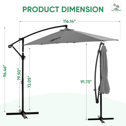 NEWBULIG 10FT Patio Umbrella, Offset Cantilever Outdoor Patio Table Umbrella, UV Protection, Fade Resistant Fabric, Easy Tilt Adjustment for Pool, Deck, Garden, Backyard, Gray