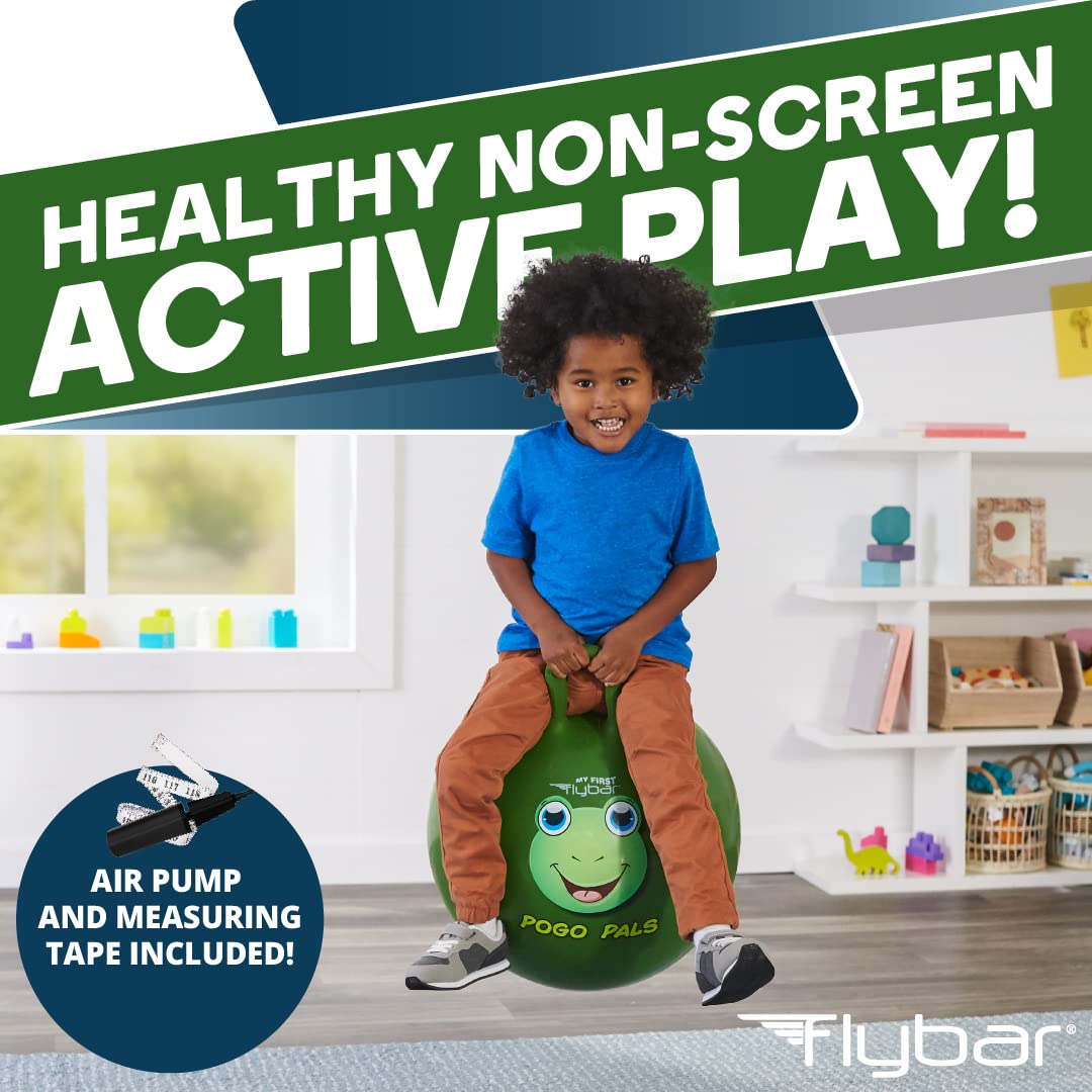 Flybar Hopper Ball for Kids, Inflatable Bouncy Ride-On Ball w/ Handle for Indoor & Outdoor Active Play, Includes Pump, Jump Ball Toy for Boys & Girls, Supports Up to 165 lbs, Ages 3+, 18-Inch, Small