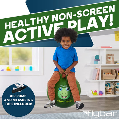 Flybar Hopper Ball for Kids, Inflatable Bouncy Ride-On Ball w/ Handle for Indoor & Outdoor Active Play, Includes Pump, Jump Ball Toy for Boys & Girls, Supports Up to 165 lbs, Ages 3+, 18-Inch, Small