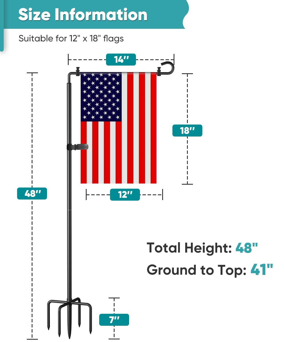 Waaliji Garden Flag Holder Stand for Outside 12x18, Outdoor Heavy-Duty Metal Yard Flagpole Stake Hanger with 5 Spikes Base for Banners Decor Decoration, 2 Pcs