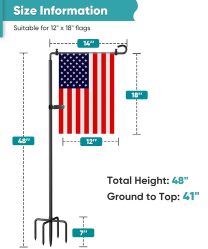 Waaliji Garden Flag Holder Stand for Outside 12x18, Outdoor Heavy-Duty Metal Yard Flagpole Stake Hanger with 5 Spikes Base for Banners Decor Decoration, 2 Pcs