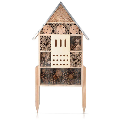 Navaris Insect House with Stakes - Extra Large Wooden Bug Hotel 22.4" H x 15" W - Bee, Butterfly, Ladybug Natural Nesting Habitat for Garden and Yard