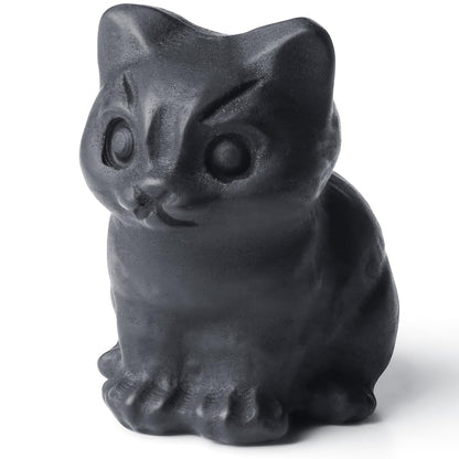 DUQGUHO Matte Black Obsidian Cat Crystal Figurines Gifts for Women & Men - Lucky Cute Cat Statue - Room & Desk Decor - 1PC