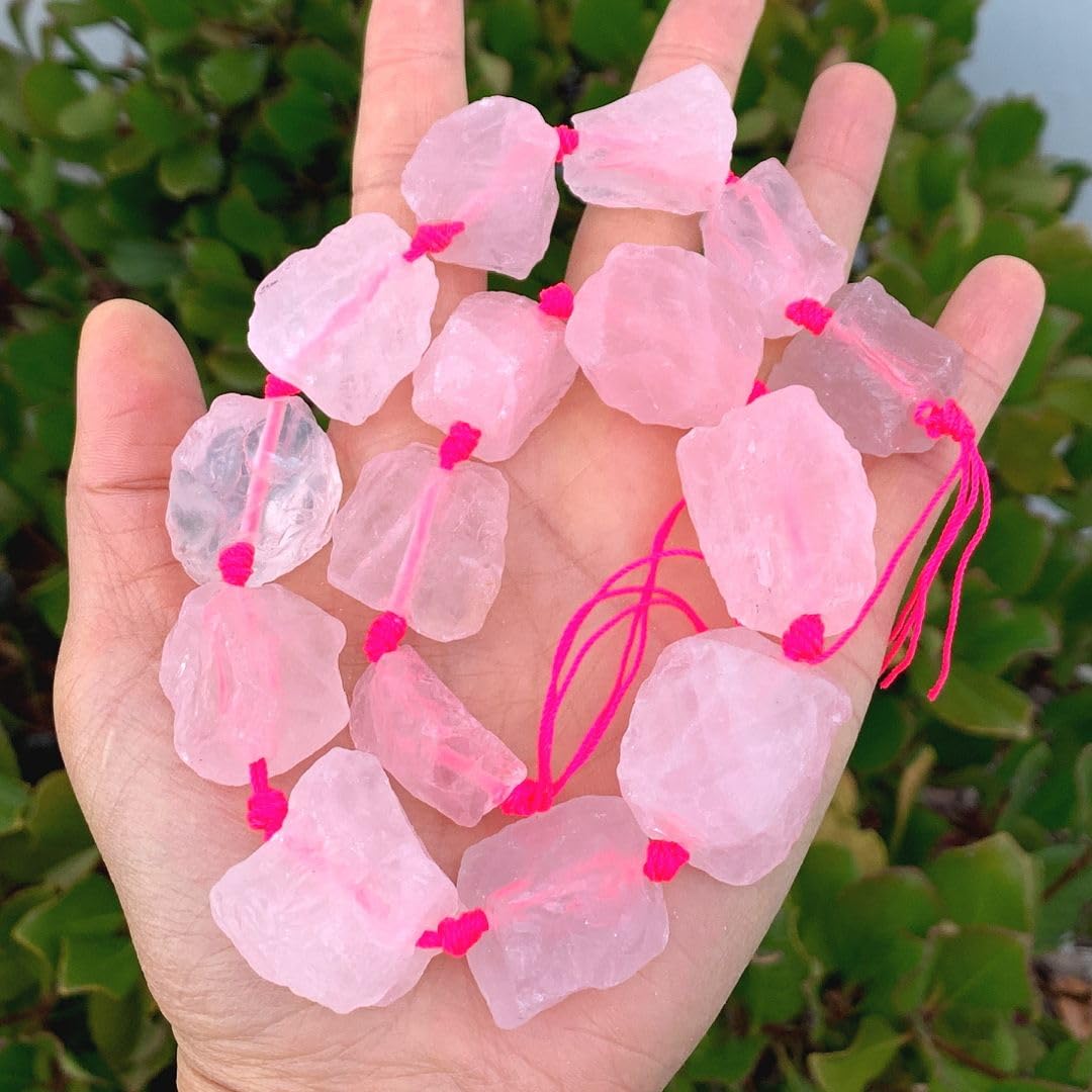 Adabele 15 Inch Natural Raw Pink Rose Quartz Crystal Healing Gemstone Loose Beads Drilled Large Nugget Rough Chakra Gem Stone Spacer GA-C8