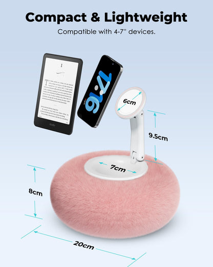 Viozon Phone Holder for Bed, Magnetic Pillow Stand, Compatible with 4-7" Phone/Kindle with Small Storage, Removable Suction Base for Stability, Idea for Kindle Reading and Video Watching On Bed,Pink