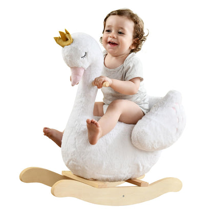 labebe Kids Rocking Horse White Swan, Stuffed Animal Wooden Rocker for Children 6 Months Boys and Girls/Nursery Christmas, Birthday Gift (Rocking Swan)