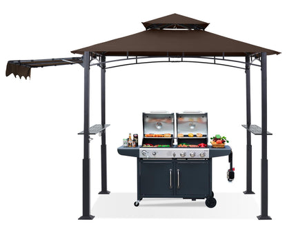 ABCCANOPY Grill Gazebo with Extra Awning - 11x5 Outdoor BBQ Canopy Shelter with 2 Led Lights for Patio Backyard Grilling (Coffee)