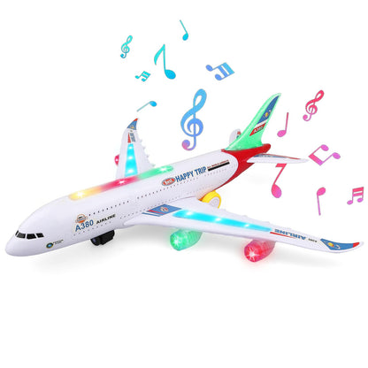 AtomDream Tech Bump and Go Airplane Toy with 4D Lights & Sounds, Realistic Moving Plane with Automatic Direction Change, Interactive Aircraft Toy for Boys & Girls Ages 3–12, (Red)